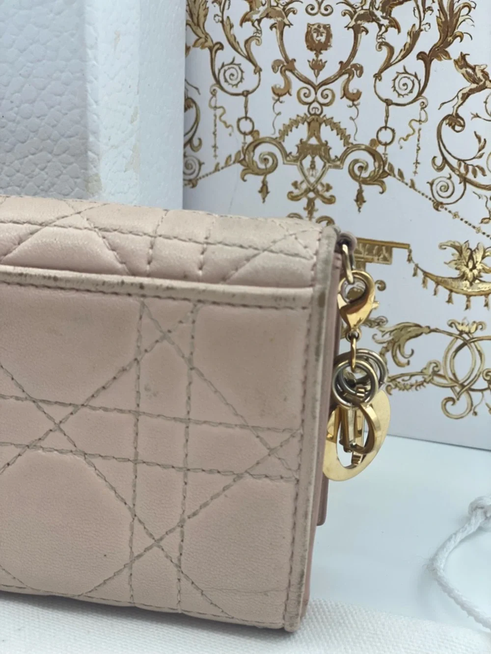 Lady Dior Lotus Cannage Pink Quilted Leather Wallet